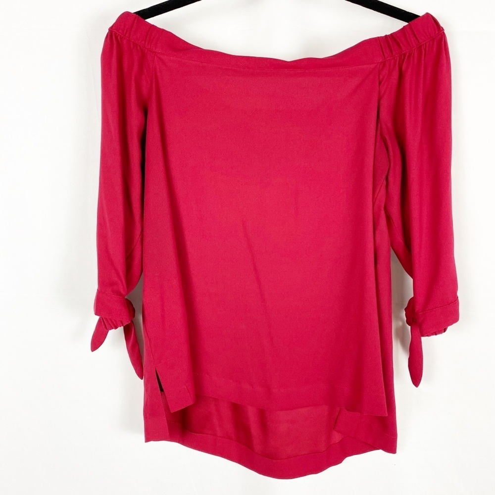 LOFT Off the Shoulder Red Top, Knot tie sleeves